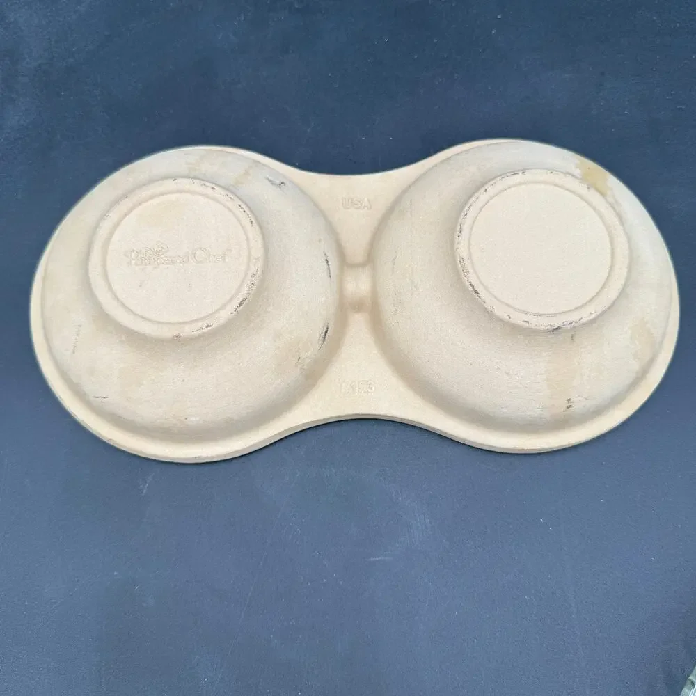 Pampered Chef Egg Cooker Cake Pan Stoneware Double Bowl Baker 5153